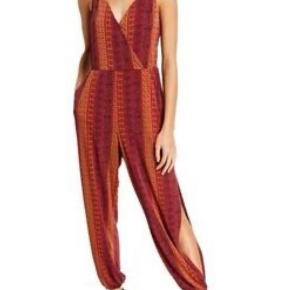 BCBGeneration Burgundy Patterned Jumpsuit - Picture 1 of 9